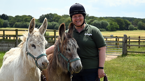 Tracey with donkeys Coco and William