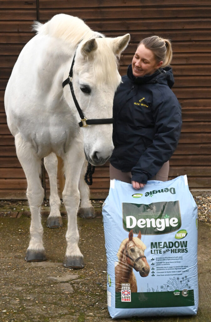 Toffee - ARU Writtle with a bale of Dengie Meadow Lite with Herbs